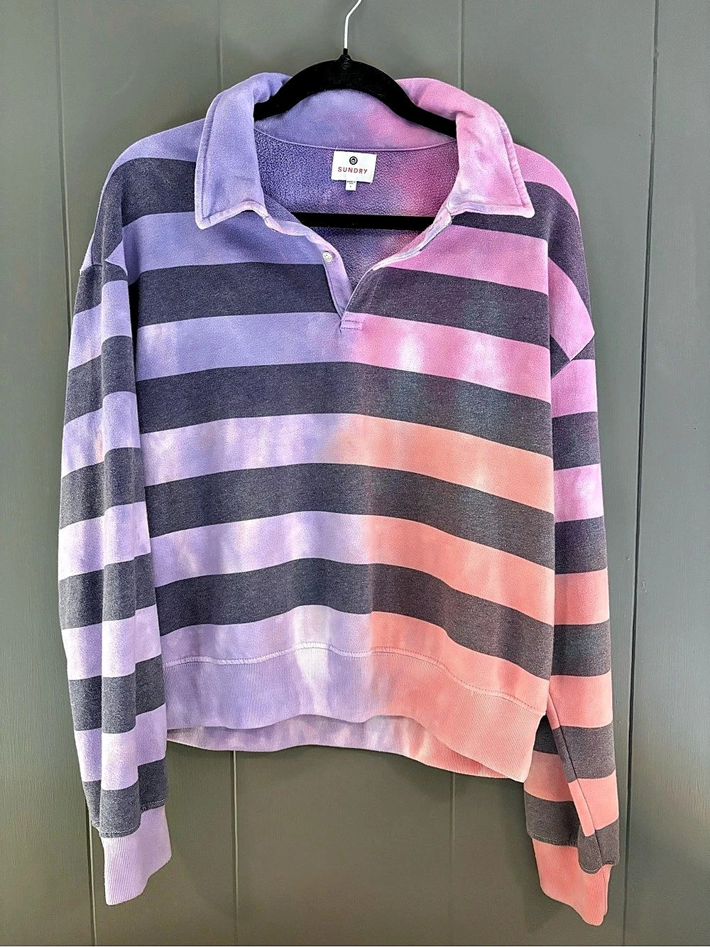 Sundry Gradient Tie Dye Polo Sweatshirt California Coastal Beach Lounge Rugby - Picture 1 of 4